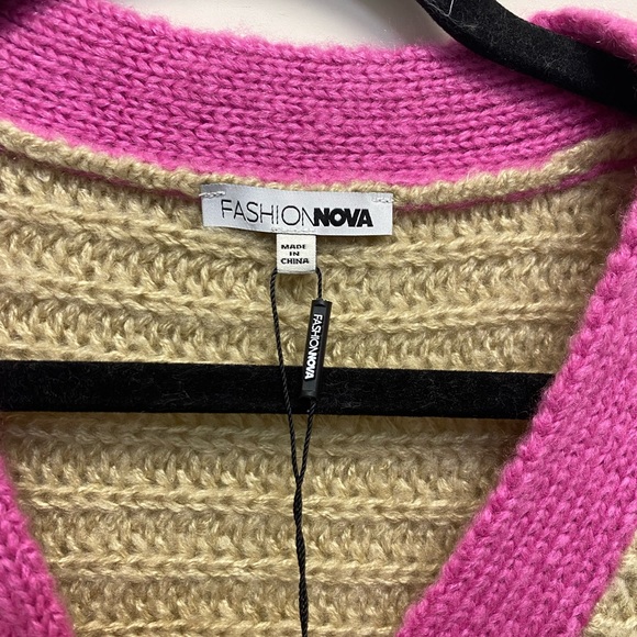 Fashion Nova - At First Sight Chunky Knit Cardigan - Taupe/Pink (NWT) - Size : S - Picture 5 of 8